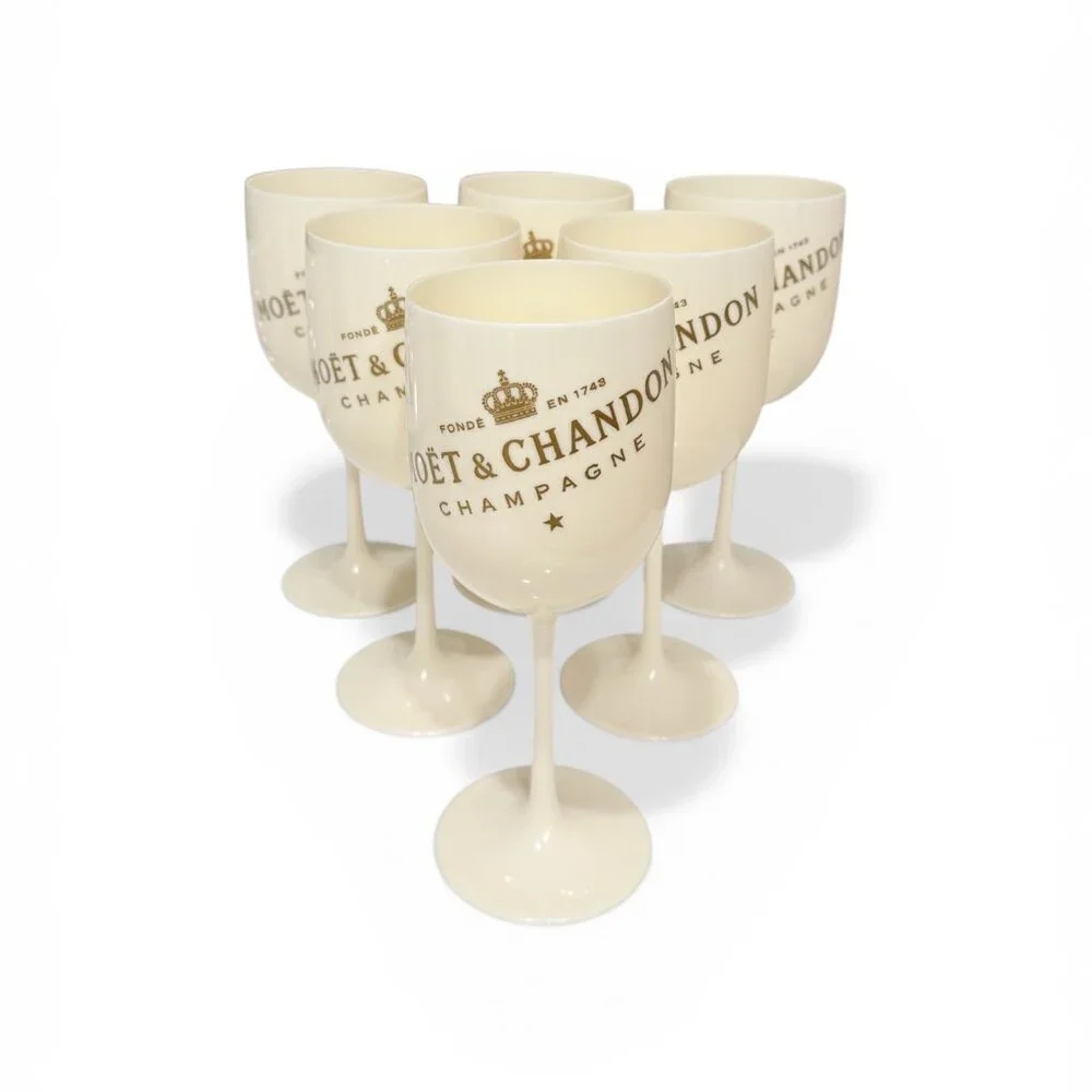 6 Vintage Moet & Chandon Ice Imperial Cream & Gold Acrylic Champagne Goblets - Picture 13 of 17